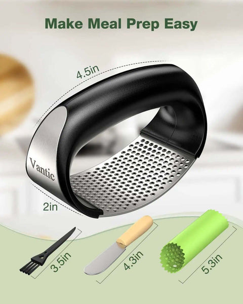 Garlic Press Rocker Stainless Steel Crusher Mincer And Chopper With Peeler And Scraper For Effortless Garlic Crushing With Comfy Grip