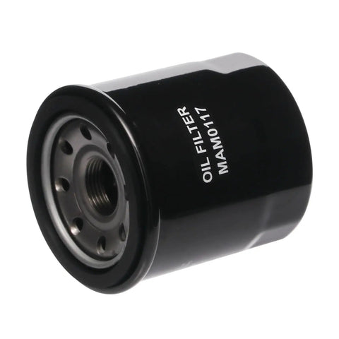 Spin-On Lube Filter For Mahindra Tractors And MAGNUM Generators, Broad Compatibility Across 1526 To 3016 Series, black filter with text