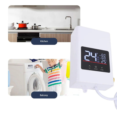 No Drama On Demand Hot Water Tankless Electric Water Heater With Slick Lcd Touchscreen Us Plug 110 Volt Compact Setup for kitchen sink and balcony.