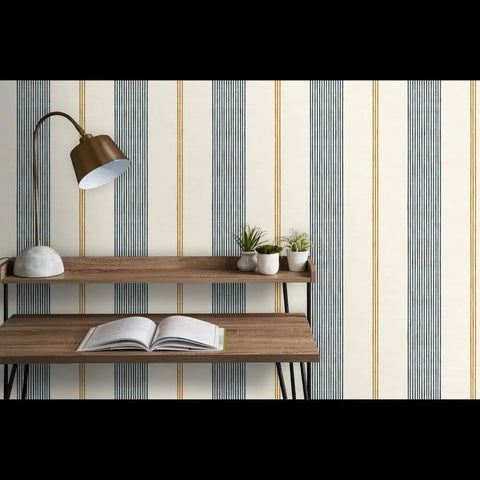 Premium Traditional Wallpaper With A Subtle Linen Texture Built Tough For Busy Households Straight Up Smooth Matte Finish PVC Free Zero Harmful Chemicals Easy Paste Setup in a home office setting with a wooden shelf and lamp.