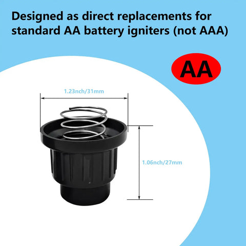 Two Pack AA Battery Push Button Igniter Caps With Spring Replacement Caps for Gas Grills BBQ, size dimensions shown