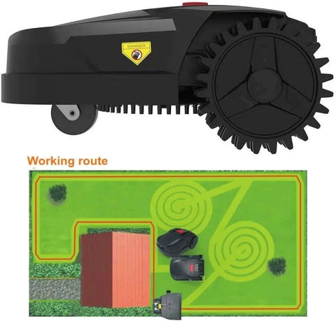 Smart Robotic Lawn Mower With App Control, Auto Cutting, Rechargeable Battery shown with path planning map