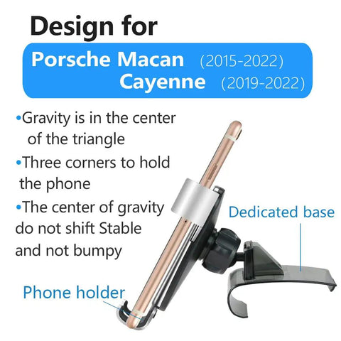 Porsche Macan 2015 2026 And Cayenne 2019 2023 Car Phone Holder Mount With Vent Clip Easy Slide In Design side view