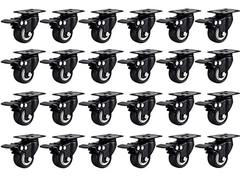 Heavy Duty Swivel Caster Wheels 2 Inch Rubber Base With Top Plate And Bearing 24 Pack Total Lock Brake For Carts And Equipment