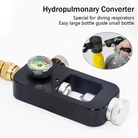 High Pressure Scuba Tank And Paintball Fill Adapter For 4500 PSI PCP Air Gun Refills close-up showing pressure gauge and hose attachment.