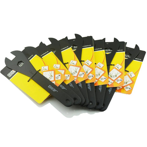 Low Profile Bicycle Spanner Set 2mm Thick For 13mm To 19mm Cone Wrenches Durable Carbon Steel Multi Function Tool For Wheel Hub Axle Nut Install 7 Piece Pro Bike Cone Wrench Kit For Gearheads displayed in a fan arrangement, highlighting size and material.