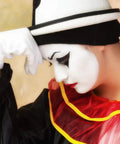 Person in mime costume with white face paint and hat, wearing White Cotton Gloves Set For Women And Men All Day Comfort.