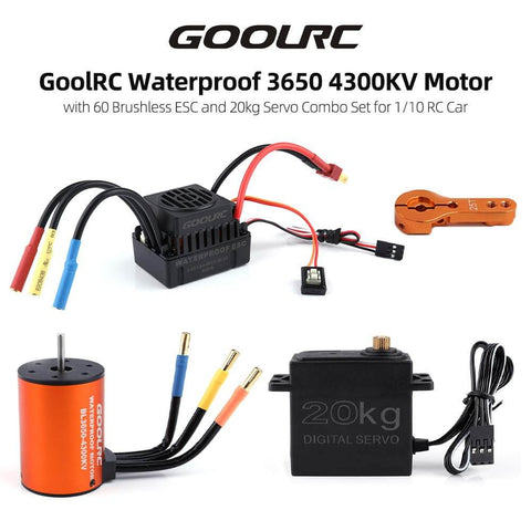 4300Kv Brushless Motor With 60A ESC, 20Kg Servo, And 25T Servo Arm For 1/8 And 1/10 RC Cars And Boats; High Torque Power Upgrade