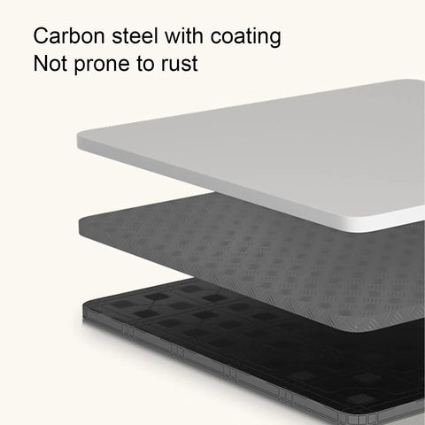 Layered view of carbon steel material with coating for Under Desk Hidden Drawer With No Drilling Mount And Rustproof Metal Build.