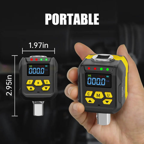 Hand holding Half Inch Drive Digital Torque Adapter With Buzzer And LED Indicator, 15 To 295 Ft-Lb, 20 To 400 Nm
