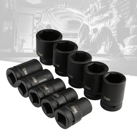 Premium 10 Piece Metric Impact Socket Set With Deep Chrome Vanadium Steel Sockets Ranging From 22mm To 50mm For Heavy Duty Automotive Repair And Professional Garage Work That Is Totally Built Tough, black deep sockets