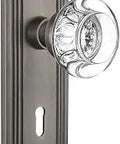 Deco Plate With Keyhole And Clear Crystal Glass Knob For Passage Doors 2.75 Inch Backset Antique Pewter Finish Vintage Look