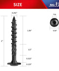 Diagram of a 2-inch lag screw with dimensions for outdoor wood projects, showing T30 Torx head and washer base, black carbon steel.