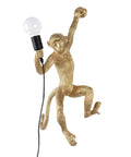 Modern Resin Monkey Wall Lamp With Hemp Rope Accent Vintage Vibe Monkey Pendant Light in playful gold design holding bulb.