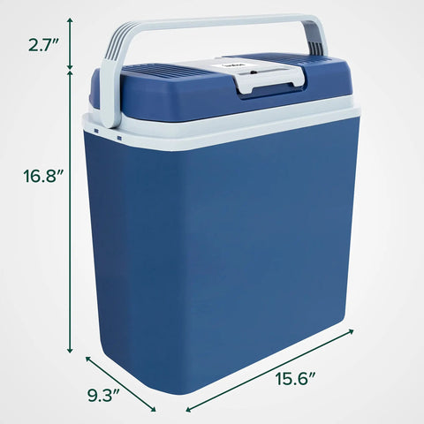 Keep Food And Drinks Fresh On The Go With This 24 L Portable Thermoelectric Cooler And Warmer For Vehicles, blue, dimensions shown