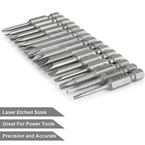 15 Piece Slotted Phillips Triangle Screwdriver Bit Set With One Quarter Inch Hex Shank, S2 Steel Magnetic High Precision Bits