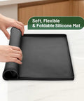 Under Car Oil Drip Mat, Silicone Spill Tray for Garage Floor, 34x22 Inch, flexible black mat rolled on table