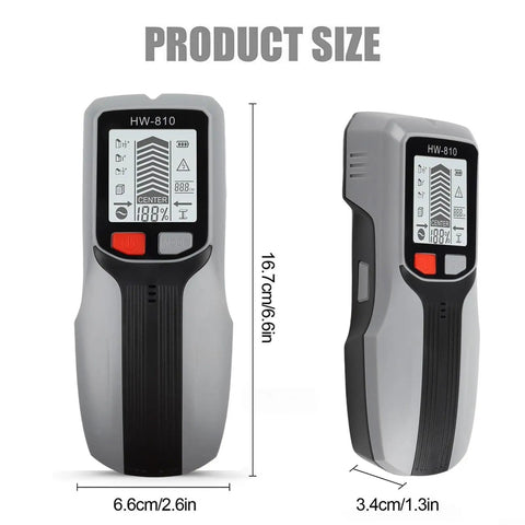 Multi-Mode for stud Finder 38mm Deep Wood Metal Scan Multi-Mode(Gray) dimensions displayed, size 16.7cm x 6.6cm x 3.4cm.