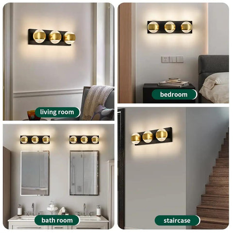 Modern Up And Down LED Vanity Light 36W With Built In LEDs In Black Gold Finish used in living room, bedroom, bathroom, staircase