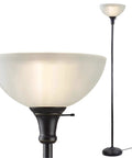 Bronze 72 Inch Torchiere Floor Lamp With Glass Shade, Modern Metal Floor Lamp for living room, bedroom, or office, frosted dome