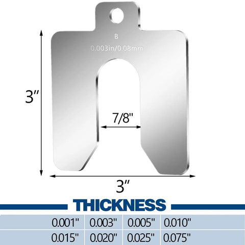 80 Piece Slotted Stainless Steel Shim Kit 3 Inch By 3 Inch Leveling Shims With Storage Case Eight Thicknesses From 0.001 To 0.075 Inches