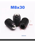 Top Shelf Stainless Steel Spring Ball Plungers Loaded With Hex Drive Snappy Locking Action M8 X 30mm Precision Set Screws for Heavy Duty machinery.