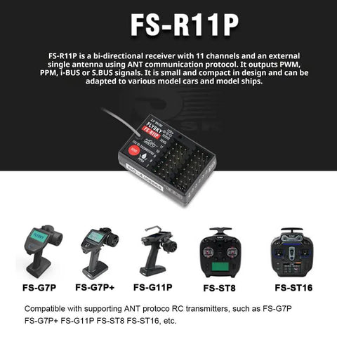 R11P 2.4GHz 11CH RC Receiver With External Single Antenna Compact Fit For RC Cars And Boats ANT Protocol Compatible