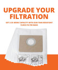 Tear-Resistant Fleece Filter Bags Pro Grade Extended Capacity for Heavy Dust, showing 5-pack nonwoven material bags with flange.
