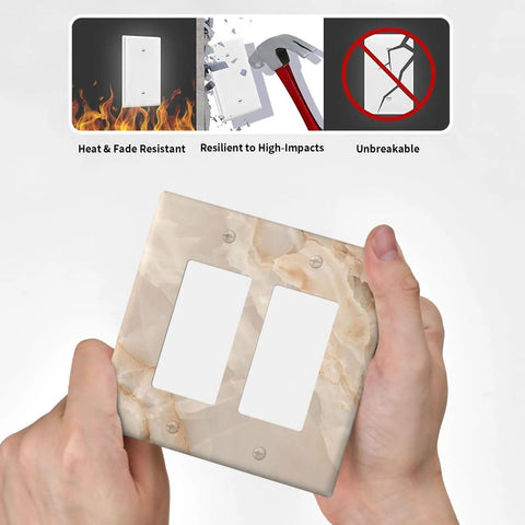 Totally Rad Beige Marble Modern Wall Plates Decorative Light Switch Covers For Toggle And Rocker Switches Super Tough Polycarbonate in hand.