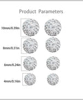 Minimalist CZ Cluster Small Ball Stud Earrings For Women And Girls 10mm 925 Sterling Silver With Long Lasting Finish Dainty Everyday Jewelry Sleek Dope Ear Studs For Day Or Night Classy Sparkle. Product Parameters chart showing 10mm, 8mm, 6mm, and 4mm stud sizes