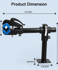 Must Have Space Saving Bike Repair Stand For Easy Maintenance, Beast Of A Clamp With 1.2 To 2.5 Inch Range, dimensions labeled.