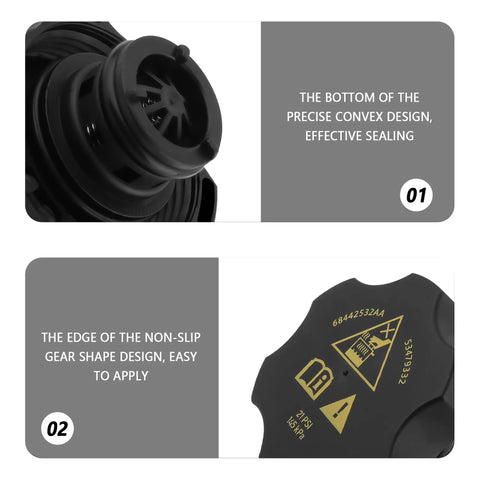 Radiator Cap Replacement For Chrysler Dodge Jeep Ram OEM 53479332AA coolant reservoir cap close-up of design details