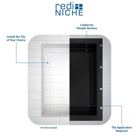 Triple Shower Niche Organizer In Black With Leakproof Tileable Surface and Installation Instructions, Recessed Design