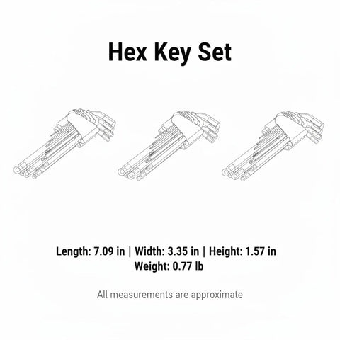 Top Notch 9 Piece Hex Key Set Crafted From Super Durable Chrome Vanadium Steel Perfect For Fast Assembly Of Knock Down Furniture And Quick Bike Repairs Around the Block. 9-piece hex key set, 7.09 in