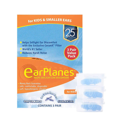 Must Have Kid Size EarPlanes Airplane Ear Plugs For Travel Relief From Ear Pressure, Allergy Free Silicone CeramX Filter box