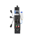 German Made Portable Magnetic Drill Press With Dual Speed Controls And A Beefy 9.5 Amp Motor That Smashes Through Heavy Steel Plate Jobsite Ready Compact Frame showing control panel and side view.