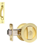 Pocket Door Privacy Lock With Easy Grip Flush Handles Satin Brass Round Knob For Bed And Bath Doors, 2 3 8 Backset