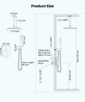 All In One Ceiling Mount Shower System With 12 Inch Rainfall Showerhead And Handheld Sprayer dimension diagram