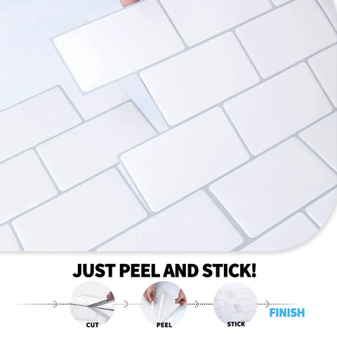 Premium Peel And Stick Tile Backsplash Kit, 12 By 12 Inch Tiles, 10 Pack for Kitchen Walls, bright white finish shown applied