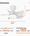 Dimensions of Dope 24 Inch Flush Mount Ceiling Fan With Light Kit, Remote Control, 5 Blades, Low Profile White Indoor Ceiling Fan