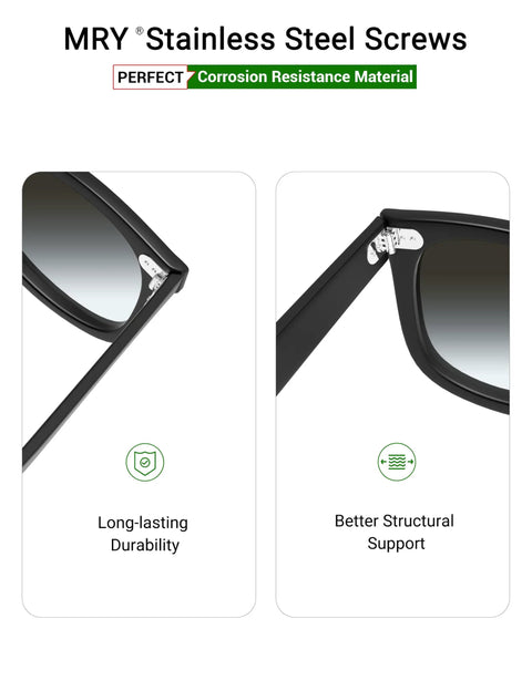 Close-up of MRY stainless steel screws in Rayban frames showing long-lasting durability and structural support.