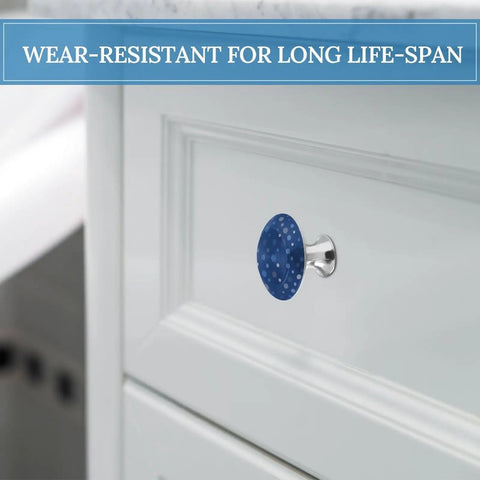 2 Pack Round Cabinet Knobs With Screws, Navy Blue Polka Dot Drawer Pulls on white cabinet door