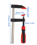 6 Inch Bar Clamp Heavy Duty F Style Clamping Tool With 300lbs Grip Power For Woodworking Projects In The Shop Alloy Steel With ABS Handle And A 5.9 Inch Jaw Opening 1 Pack, side view with dimensions