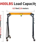 Portable Gantry Crane Boasting A Legit 4400 Lbs Lift Capacity And Fully Adjustable Height From 78 To 118 Inches, black and yellow steel design.