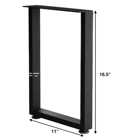 Heavy Duty 16 Inch Metal Furniture Legs With Adjustable Feet for Desk Coffee Table Nightstand Side Table Bench and Chair Bases DIY Ready 2cm by 4cm Square Tube Frame With Leveling Threads in black.