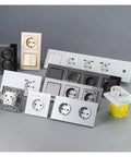 Stunning French Style 16A Double Wall Socket Boasts Tempered Glass Panel And Fresh Black Look For 220V Systems Slips Into European Round Boxes Smoothly With Rock Solid Build That Hangs Tough For Crib Reno Projects 122X82mm shown in various designs.