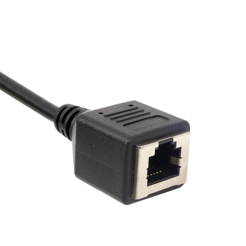 Close-up of Long Reach Mic Extension Cable For Mobile Ham Radios, 6.5 Foot RJ12 6-Pin Cord, compatible connector view.