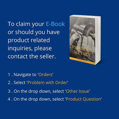 E-book claim instructions for 'Precious Metals' against a blue background with a book image.