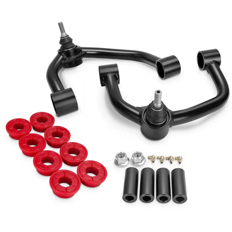 Beefed-Up F150 Front Upper Control Arms For 2-4 Inch Leveling Lift Kit Tubular Front Suspension UCA Set For 2004-2020 Ford F-150 Ball Joint Angle Correction And Off Road Performance 2 Piece tubular control arms with bushings, spacers, and hardware