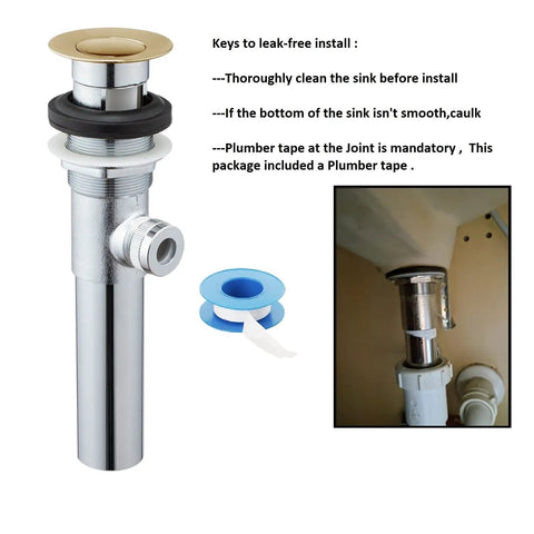 Sink Pop Up Drain Stopper Assembly With Lift Rod And Overflow In Solid Brass Lavatory Pop Up Drain For Bathroom Vanity Sink